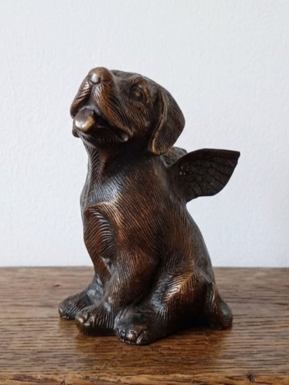 Vintage Bronze Angel Dog Figurine Winged Puppy Pet Memorial Statue 6" Sculpture